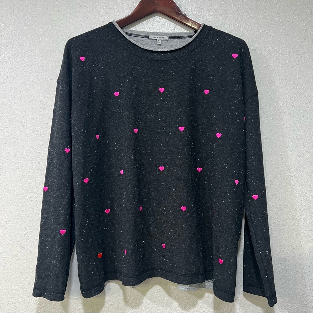 Lisa Todd Black Sweater with Pink Hearts